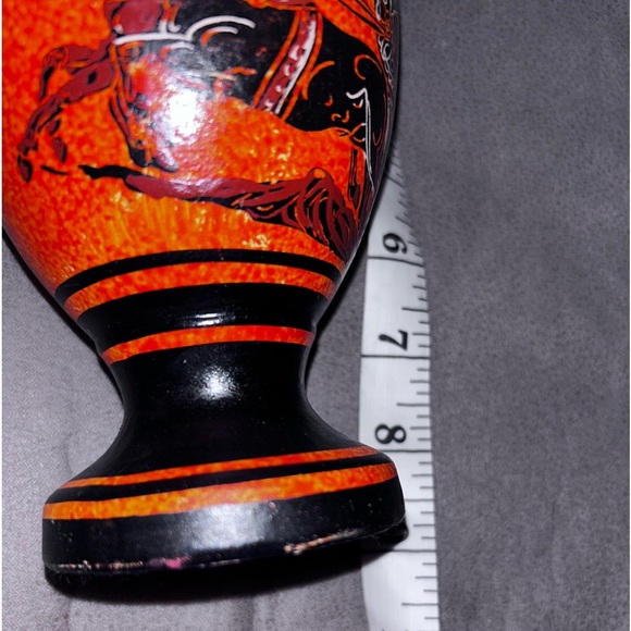 Hand Made Vintage Greek Urn (From Greece) 9” Orange Black Chariot Flaw - Picture 4 of 5